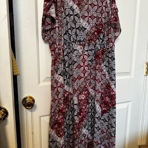 Elegant Red and Black Cold Shoulder Patterned Women's Dress